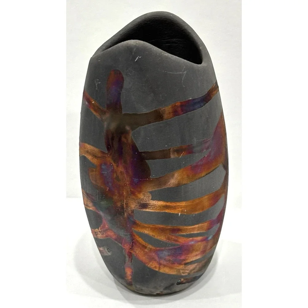 RAACUU Studio Pottery Vase Abstract Multicolor Glaze Handcrafted Stamped Base